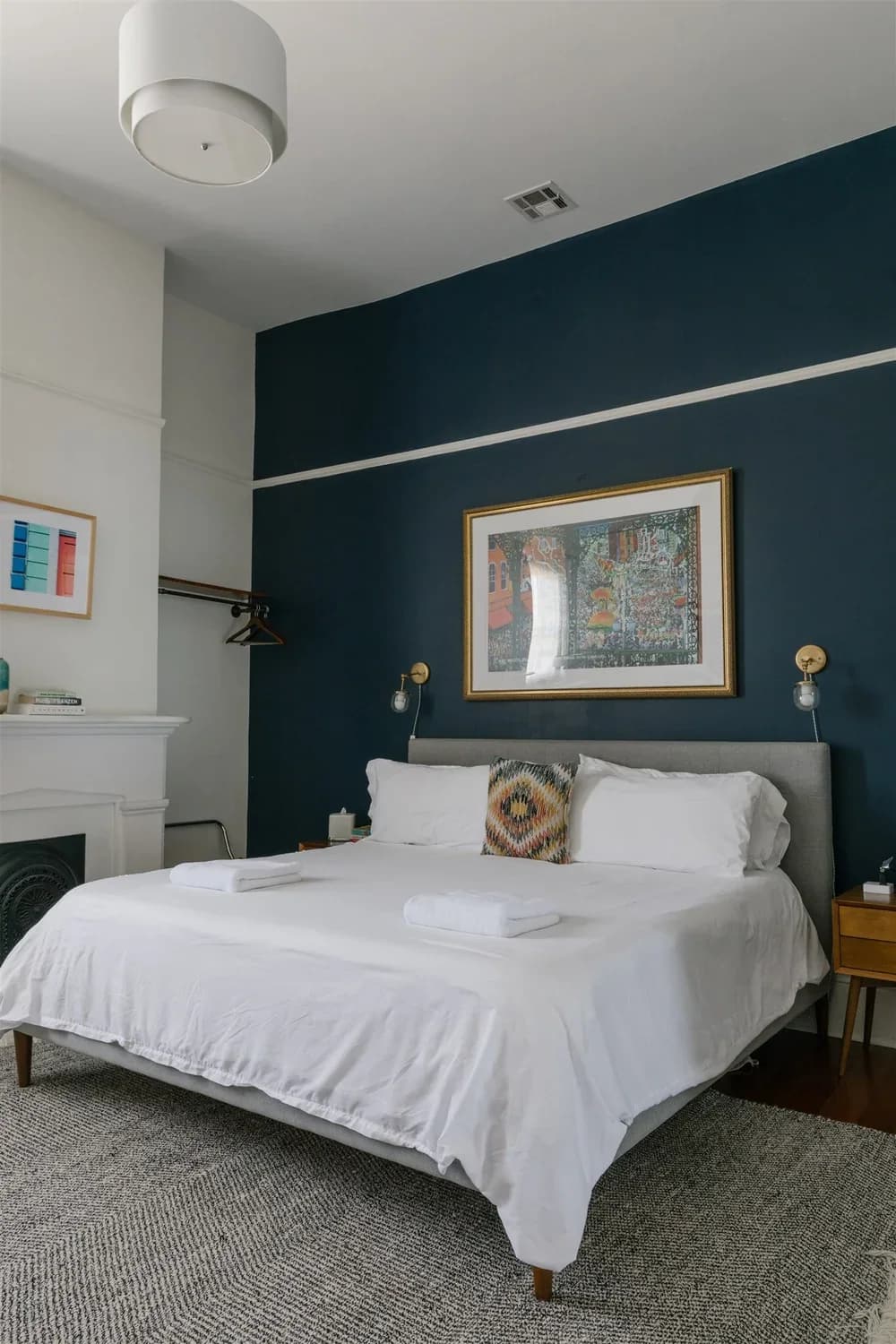 A blue guest bedroom at The Mazant